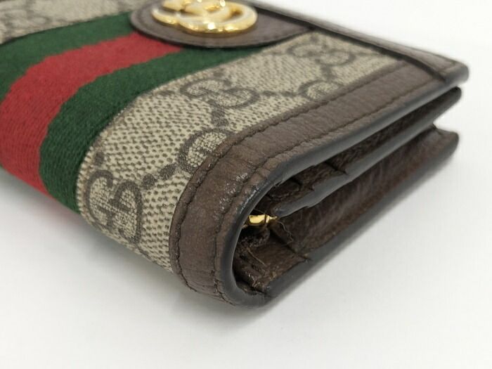 Gucci Bifold Wallet Compact Wallet Ophidia Leather PVC Brown 493075