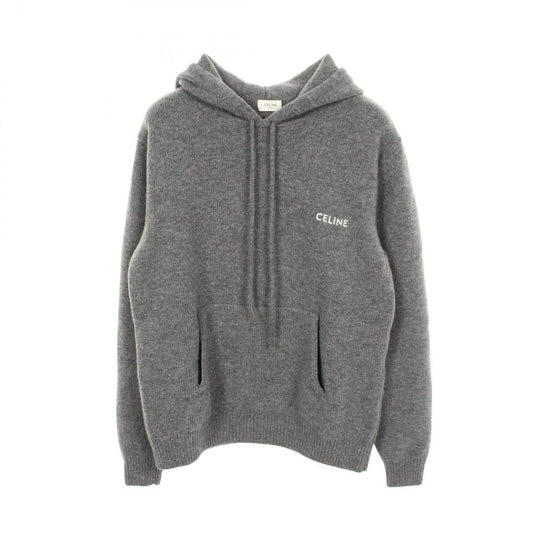 Celine Hoodie Logo Embroidery Knit Gray Wool Cashmere