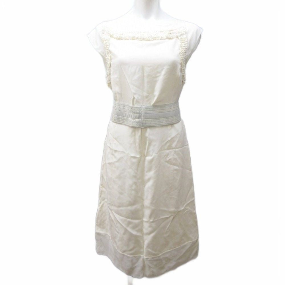 Loewe Dress Bijou Decorative Silk Contrast Tulle Boat Neck Short Sleeve Long