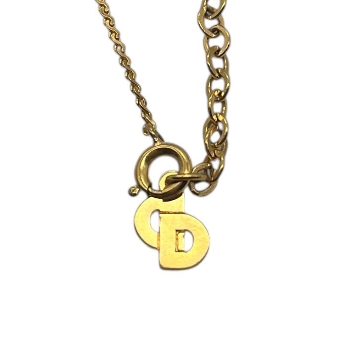 Christian DIOR Necklace Metal Rhinestone Gold Plated Gold