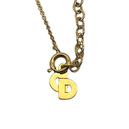 Christian DIOR Necklace Metal Rhinestone Gold Plated Gold