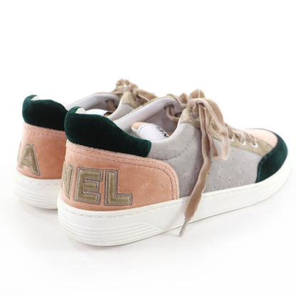 Chanel Logo Lace Up Velvet Leather Low Cut Sneakers Multicolor 37 — view 2