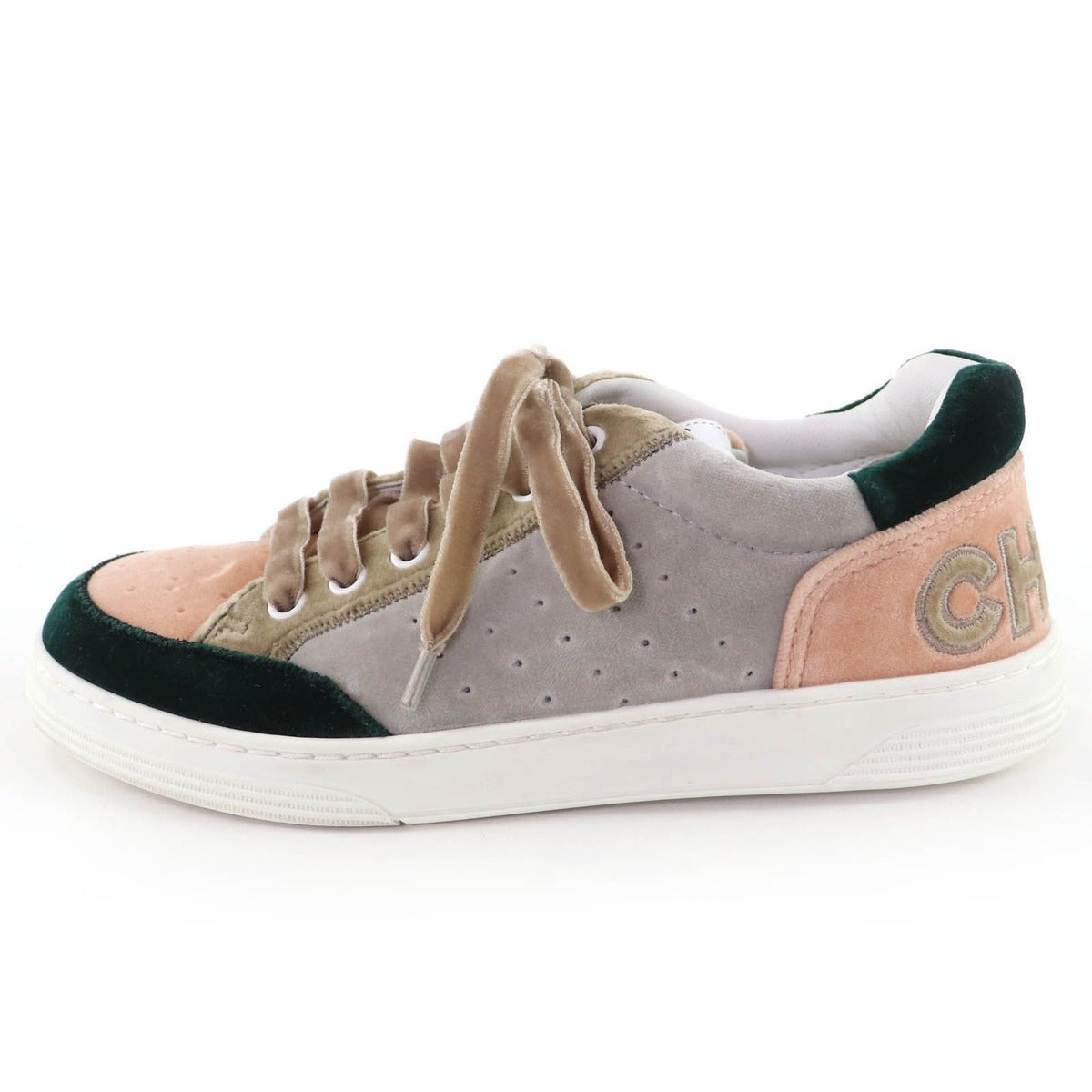 Chanel Logo Lace Up Velvet Leather Low Cut Sneakers Multicolor 37 — view 4