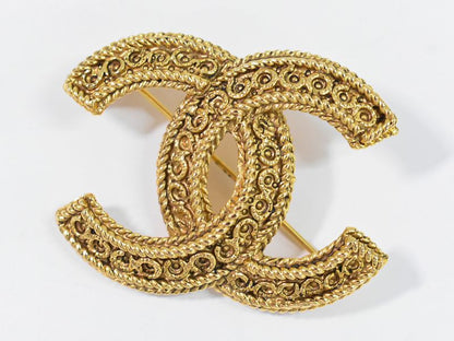 Authentic Chanel Coco Mark Brooch GP Gold Plated Coco Mark Accessories Jewelry