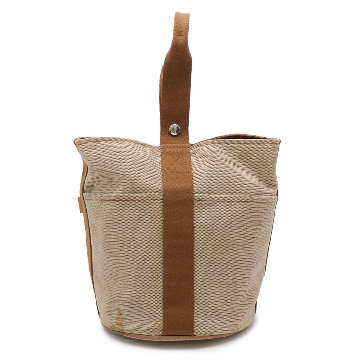 Hermes Saxo MM Tote Bucket Shape Toile Ash Beige Brown