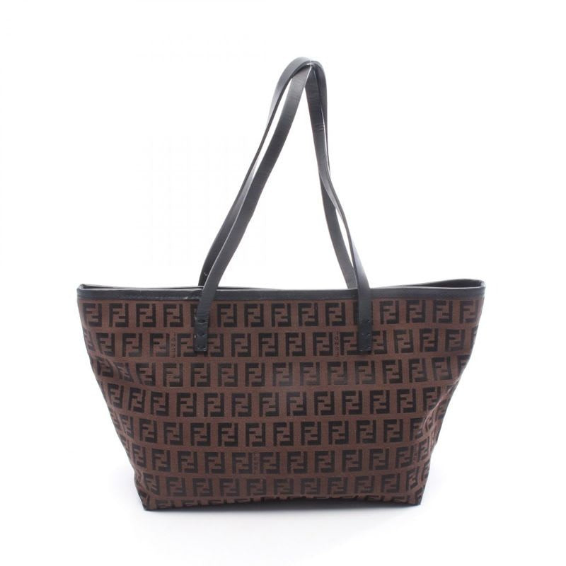 Fendi Tote Bag Zucchino 8 Bh075 Dark Brown Black Canvas Leather Mini