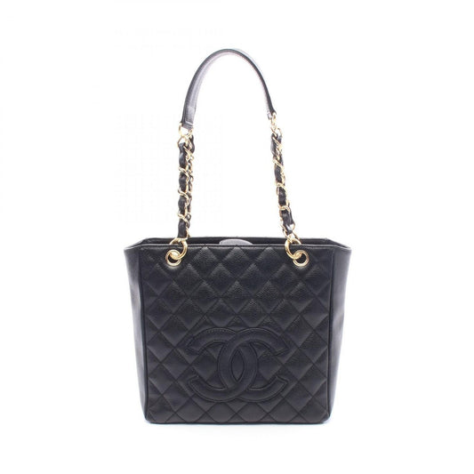 Chanel Tote Quilted Petite Shopping PST Black Leather Chainto