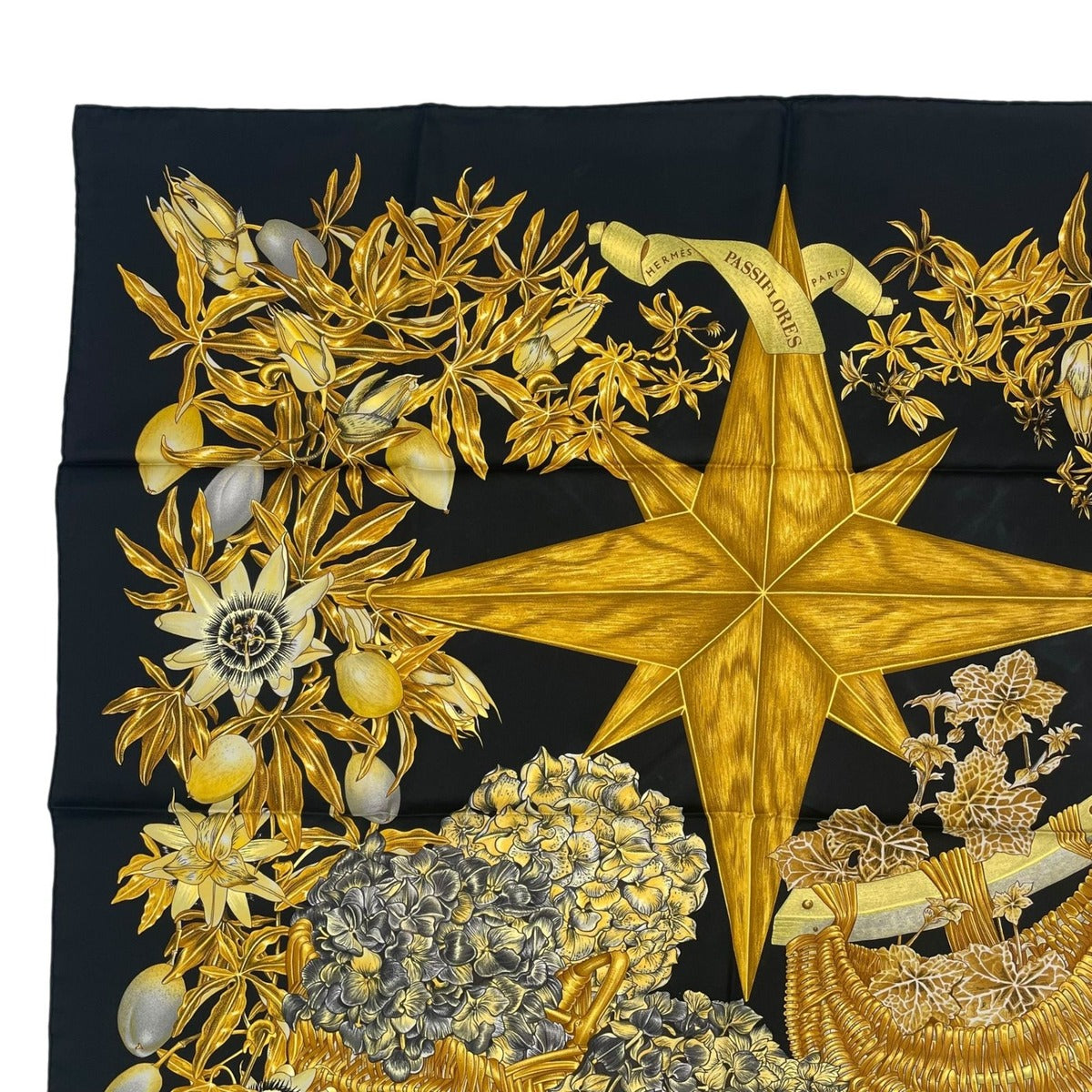 Hermes Carre 90 Passiflores Passion Flower Black 100% Silk Scarf — view 3