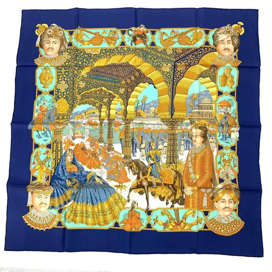 Hermes Scarf Carre 90 Maharajas Maharaja Silk Navy