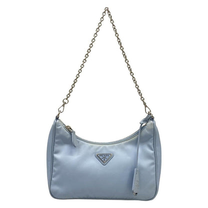 Prada Shoulder Bag Re Edition Re-Nylon Light Blue Chain with Removable Strap