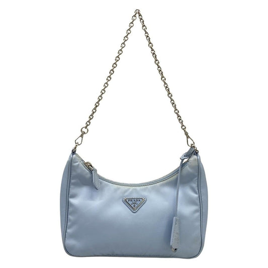 Prada Shoulder Bag Re Edition Re-Nylon Light Blue Chain with Removable Strap