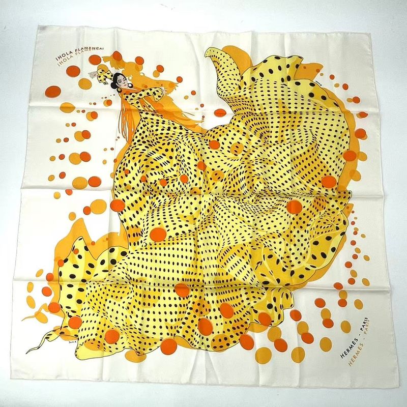 Hermes Carre 90 Silk Scarf HOLA Flamenca Ola Flamenca White