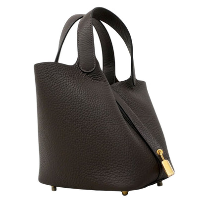 Hermes Handbag Picotin Lock PM Taurillon Clemence Ebene Gold — view 2