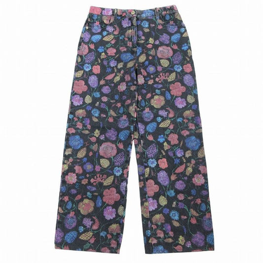 Chanel P70723v62507 21a Denim Pants Jeans Total Coco Mark Button Camellia