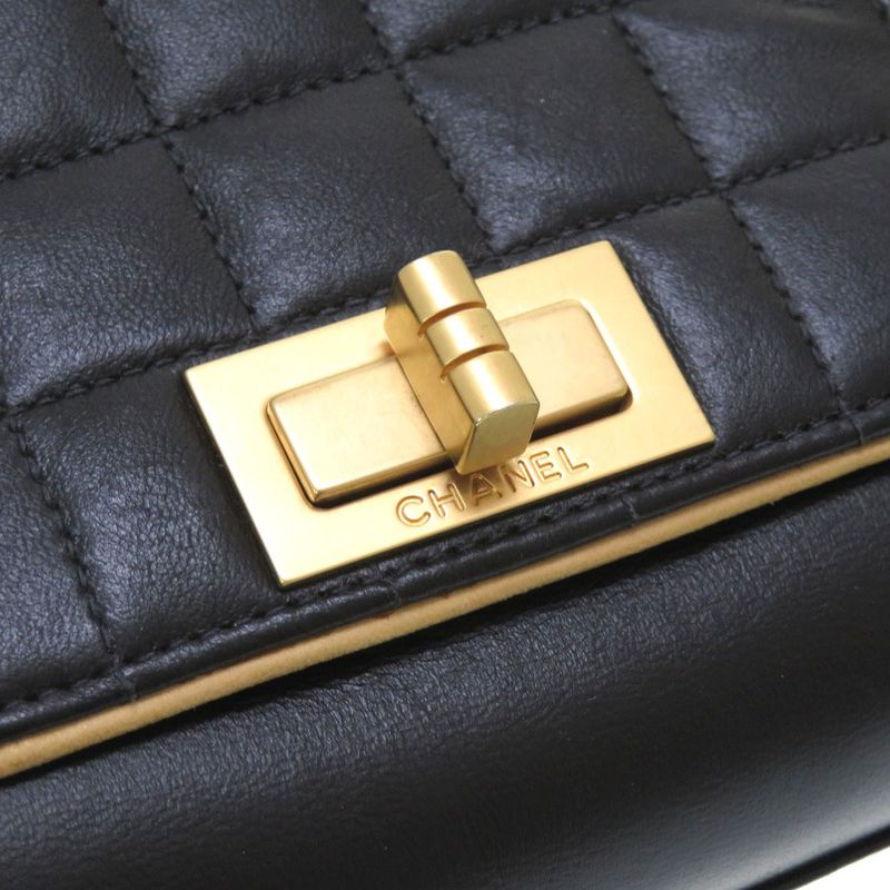 Chanel 255 Chocobar Lambskin Black Gold Hardware Shoulder Bag Black 0023 Chanel