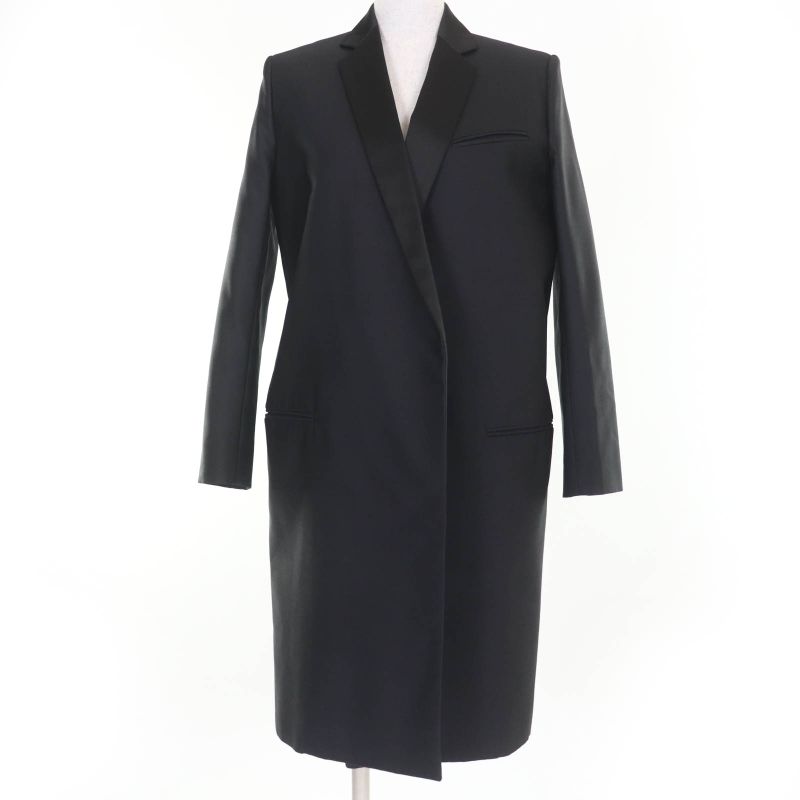 Celine Wool Silk Phoebe Period Crombie Chester Coat Black 34 Made In Italy