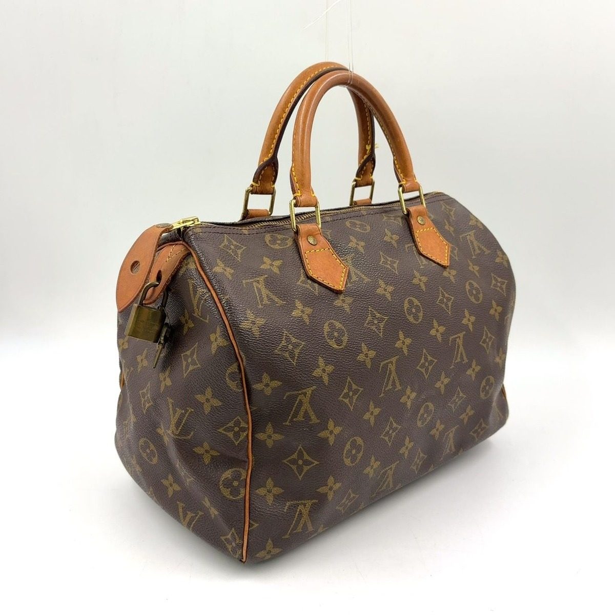 Louis Vuitton Speedy 30 Monogram Leather Brown Handbag Gold — view 2