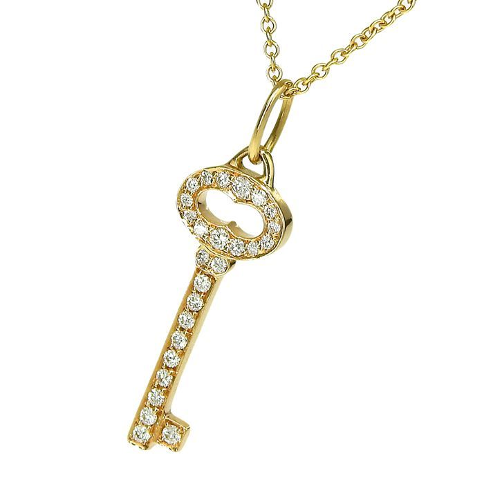 Tiffany & Co Oval Key Diamond Necklace 18K Yellow Gold 750 Yellow Gold Diamond