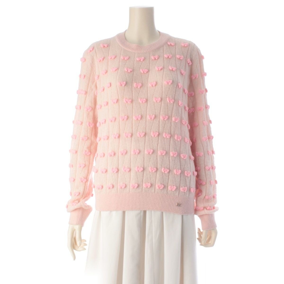 Chanel Alpaca Silk Ribbon Motif Knit Sweater CC Logo Pink 38