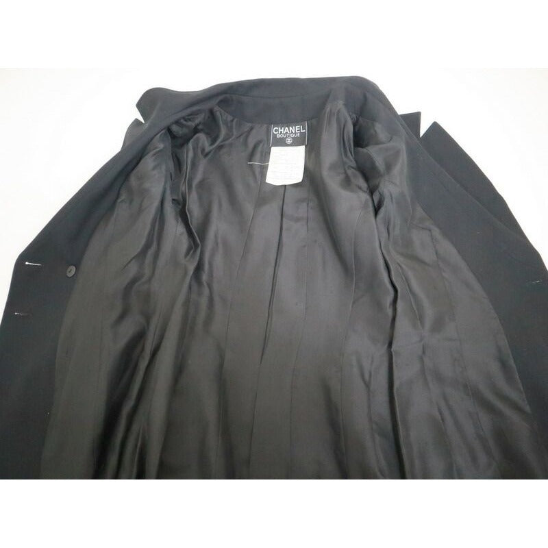 Chanel Coco Button Long Jacket Wool Silk Black 40 — view 4