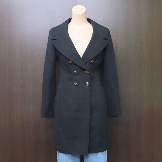Chanel Coco Button Long Jacket Wool Silk Black 40