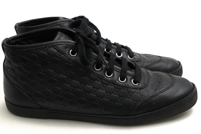 Gucci Shoes Sneakers Shoes High Cut Ladies Women Leather Genuine Black 391499