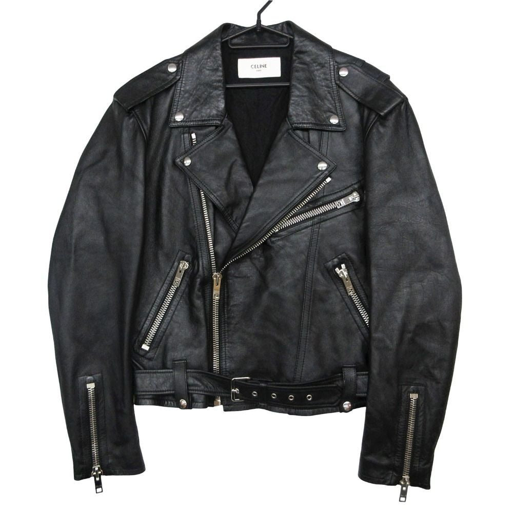Celine Classic Biker Double Riders Leather Jacket Black 46