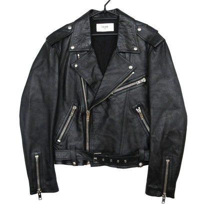 Celine Classic Biker Double Riders Leather Jacket Black 46