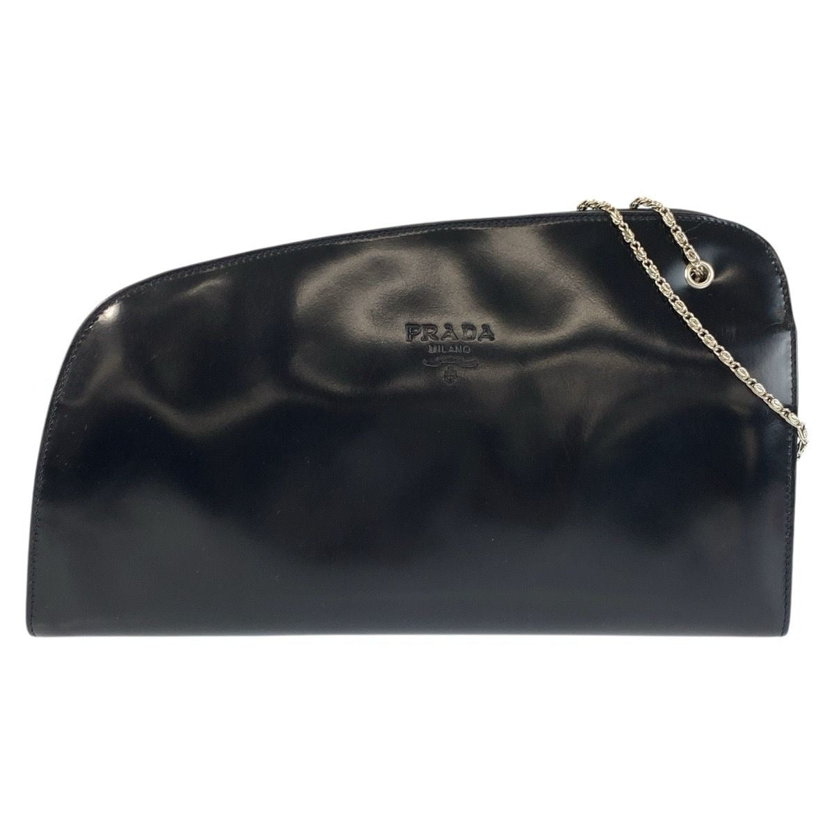 Prada Navy Silver Enamel Chain Shoulder Bag