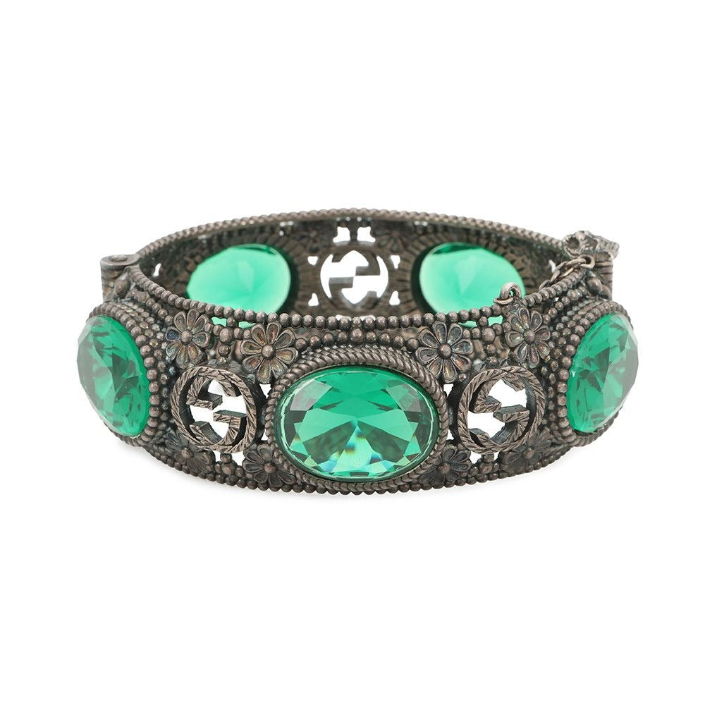 Gucci Bracelet Interlocking Flower Bangle 17 Stone Cat Head
