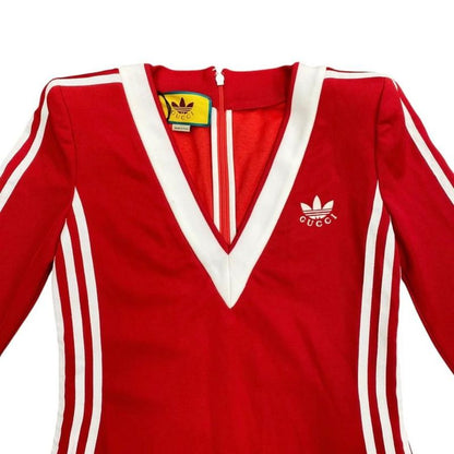 Gucci X Adidas Collaboration Jersey Dress Sideline 712711 S Size Trefoil V Neck