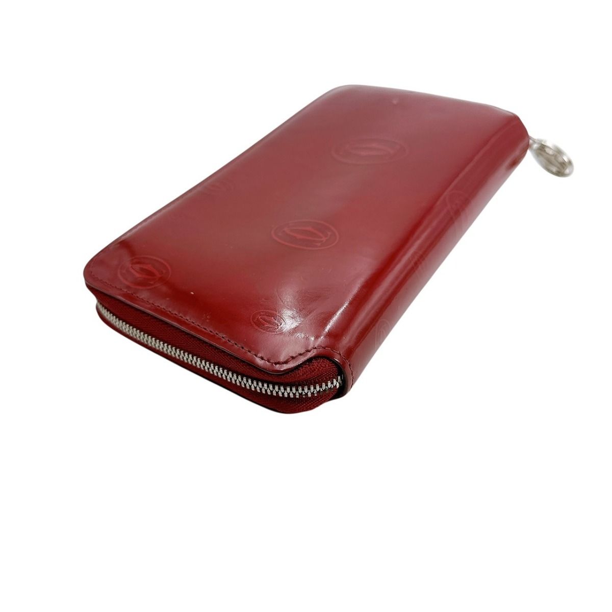 Cartier 2 C Motif Long Wallet Round Zipper Red