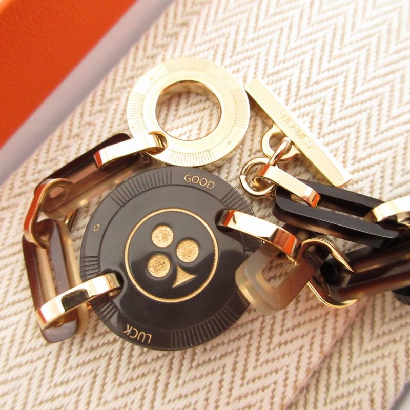 Hermes Fet Vosges GM Clover T2 Buffalo Horn Metal Brown Bracelet 0980 Hermes