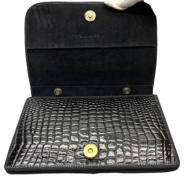 Christian DIOR Vintage Handbag Mini Bag Handbag Croc Shape Pressed Black