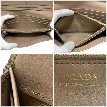 Prada Bifold Long Wallet Beige 1mh132 Wallet Excellent Condition Leather