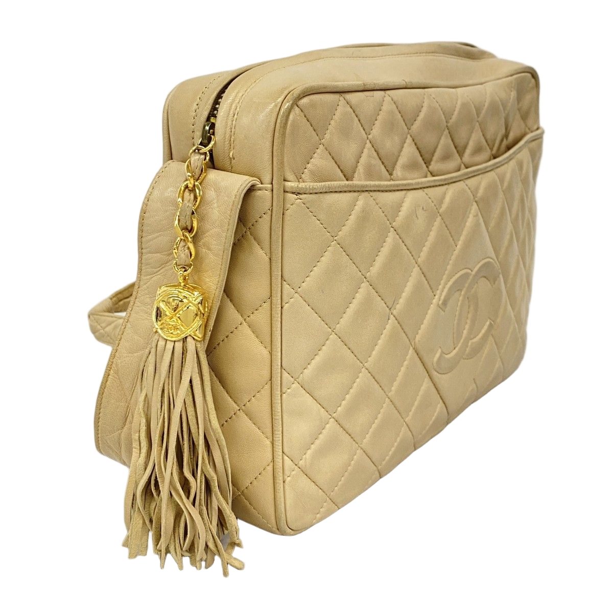 Chanel Shoulder Bag Quilted Lambskin Beige Gold — view 2