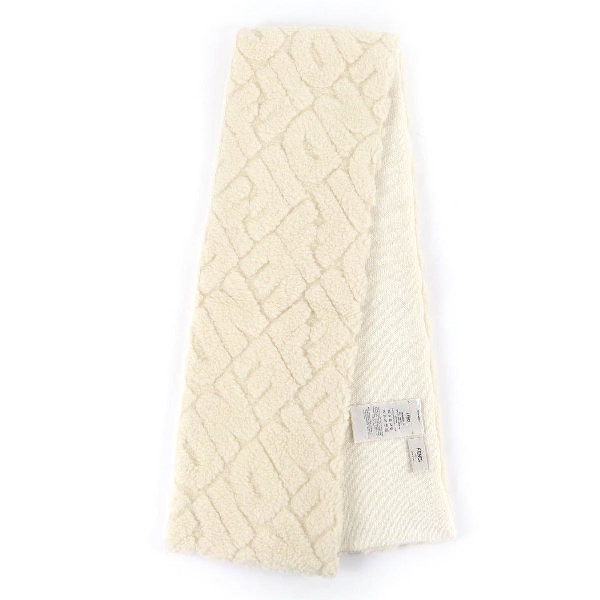 Fendi Camel Wool Logo Knit Scarf Ivory — view 3