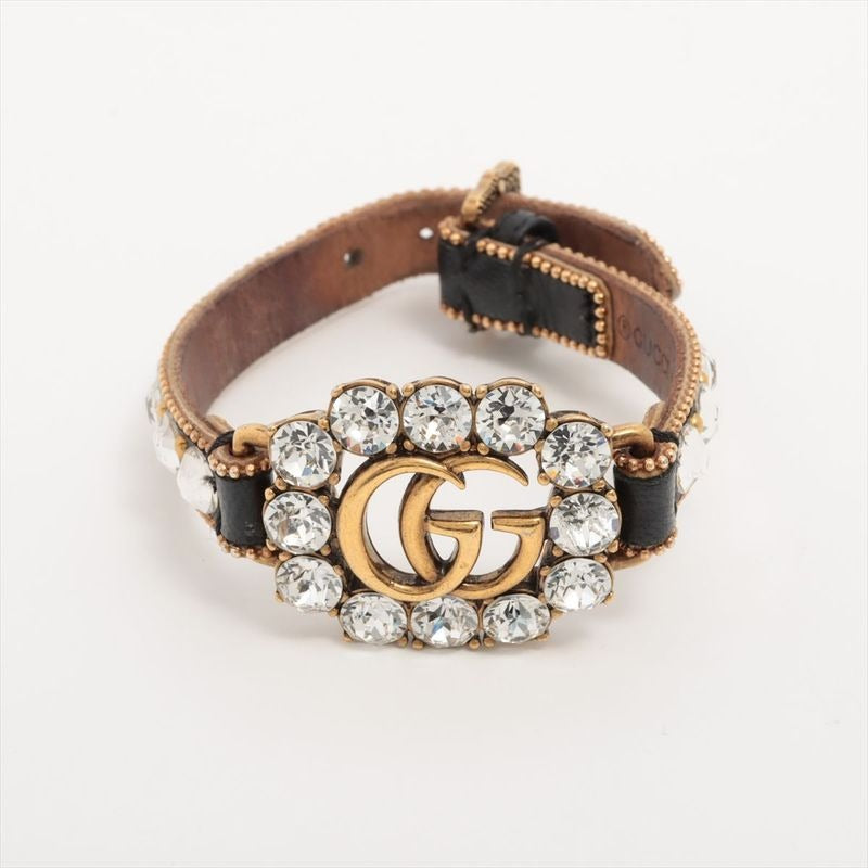 Gucci Double G Leather Rhinestone GP Bracelet