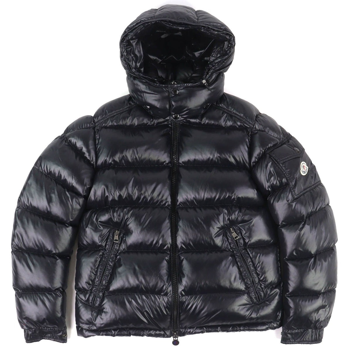 Moncler Maya Logo Patch Hooded Double Zip Down Jacket Black 2