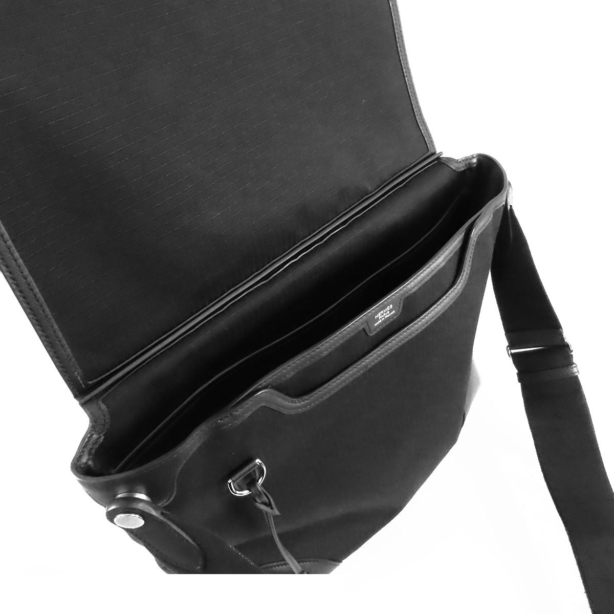 Hermes Messenger All Back Black Silver Swift Toile Bivouac Shoulder Bag — view 5