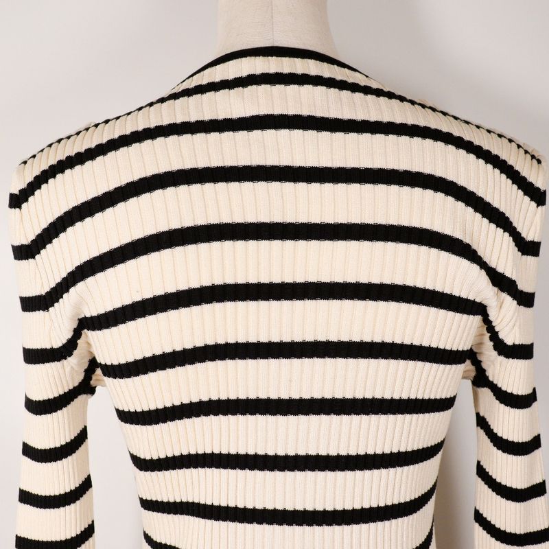 Chanel Coco Mark Striped 98P P10238v00445 Cotton White/black Women's Sweater