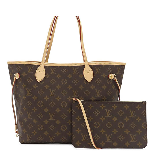Louis Vuitton Neverfull MM Brown Rose Beige Gold Monogram Canvas Tote Bag