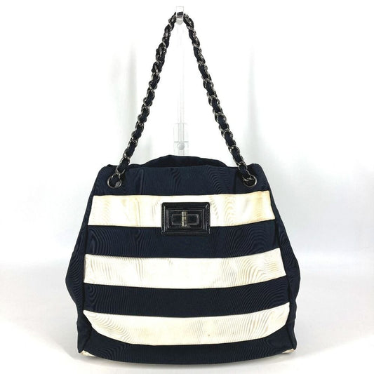 Chanel Shoulder Bag Border Nylon Canvas Black