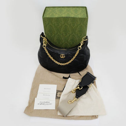 Gucci Ggmatelasse Shoulder Bag 739709 Black Hand Clutch 3WAY Leather