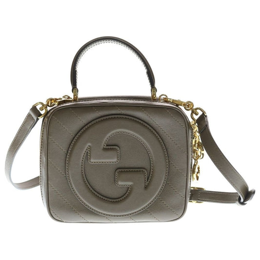 Gucci Blondie Top Handle Shoulder Bag Brown Beige Leather Gold