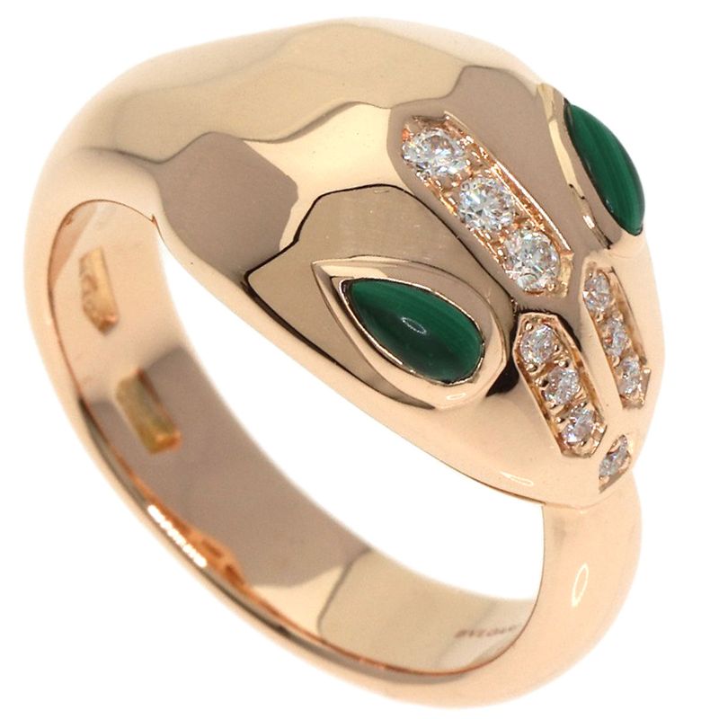 Bvlgari Bulgari Serpenti Malachite Diamond Ring And Ring 18K Pink Gold Ladies