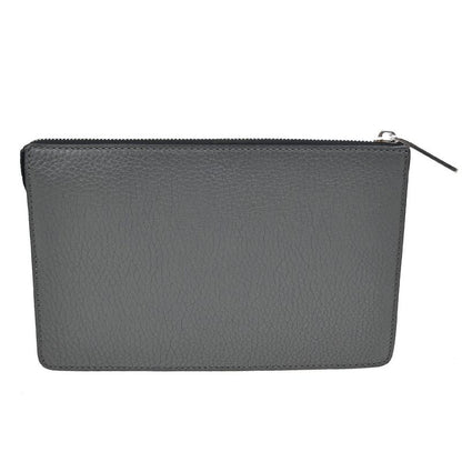 Fendi Clutch Bag Wallet Logo Leather Black Gray 31ka780