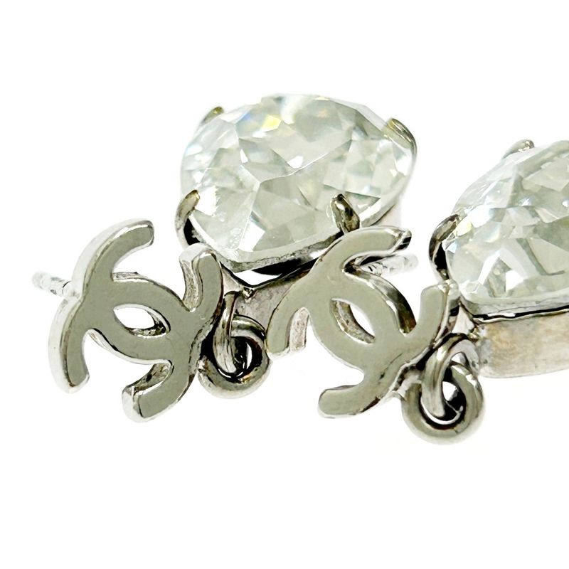 Chanel Metal Rhinestone A12v Coco Mark Swing Earrings Silver 351238 Earrings