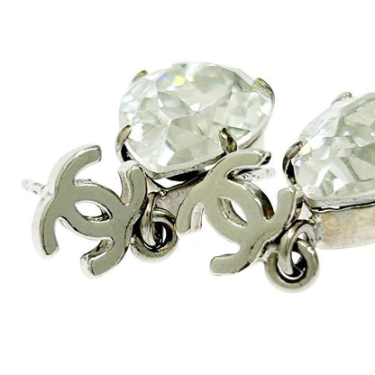 Chanel Metal Rhinestone A12v Coco Mark Swing Earrings Silver 351238 Earrings