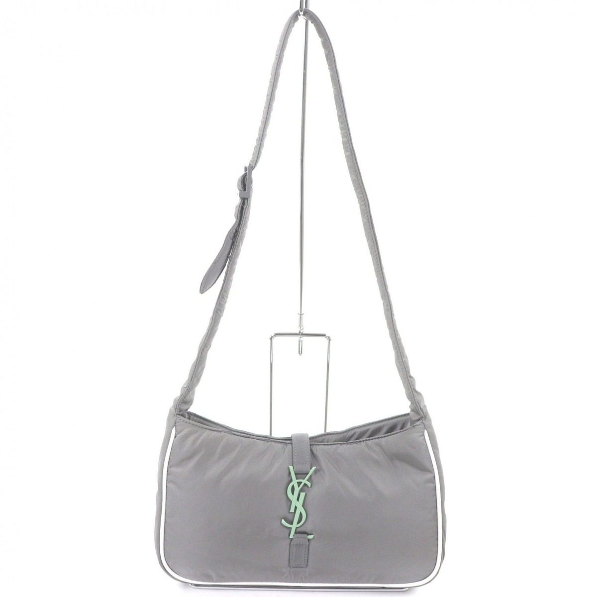 Saint Laurent Paris Nylon Cassandra Logo Shoulder Bag Gray